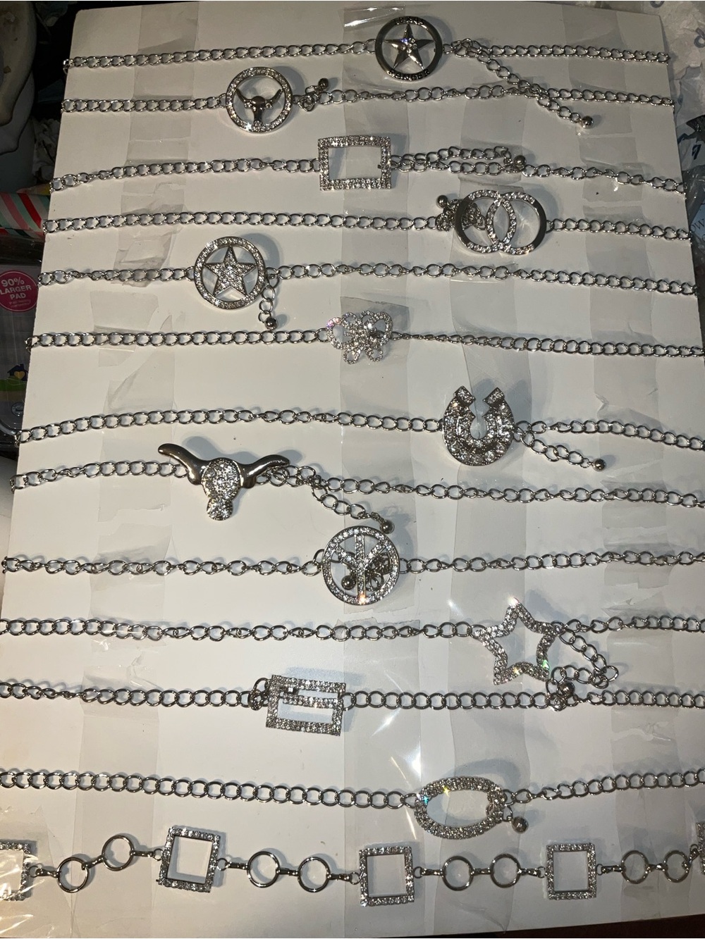 Silver Crystal Charm Chain Belts many styles bling bling western to butterflyNEW